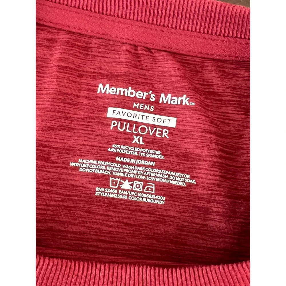 Members Mark Mens Favorite Soft Pullover Burgundy XL MM25549 Long Sleeve Shirt